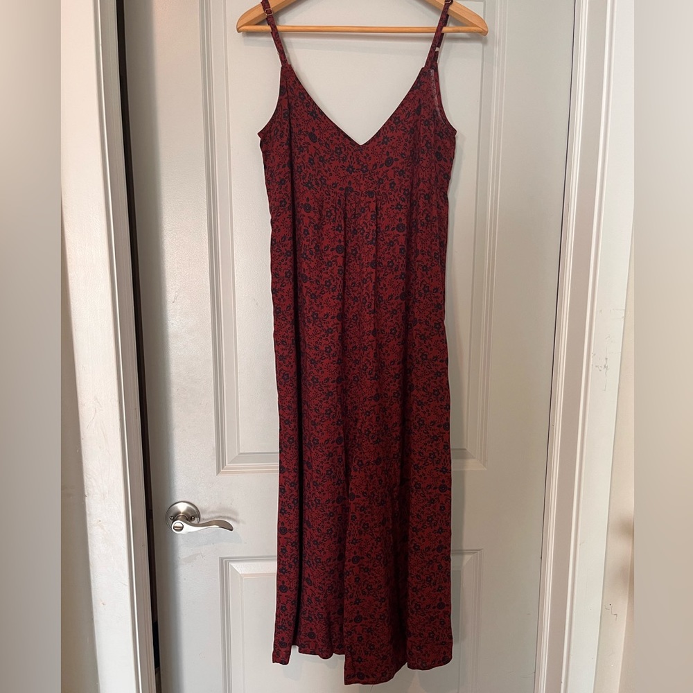 Burgundy and black floral one piece jumpsuit